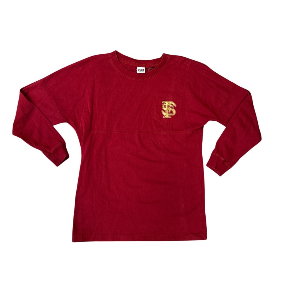 PINK Victoria's Secret FSU Spirit Jersey Women Small Red Sequin Logo - Picture 1 of 5